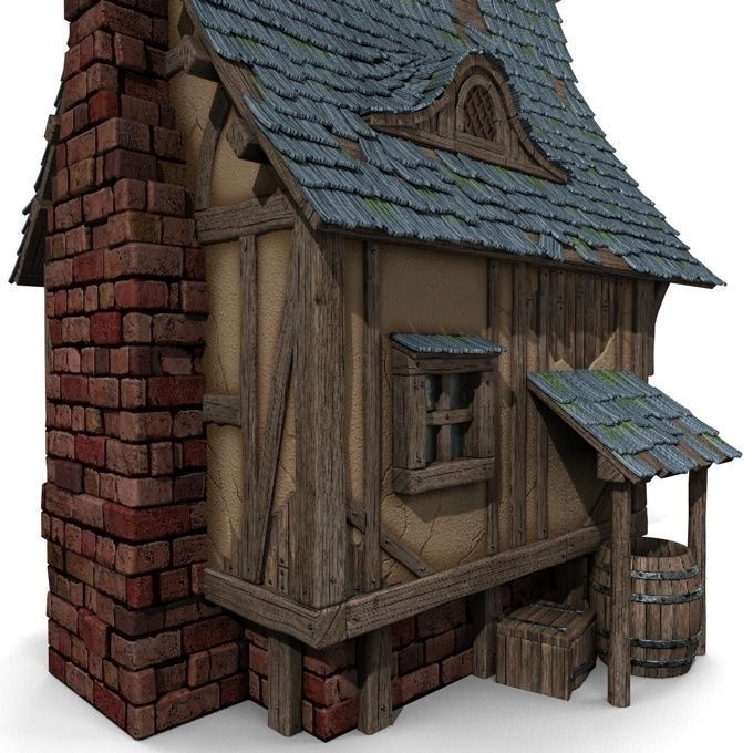 Timbered House Medieval 3D model_7