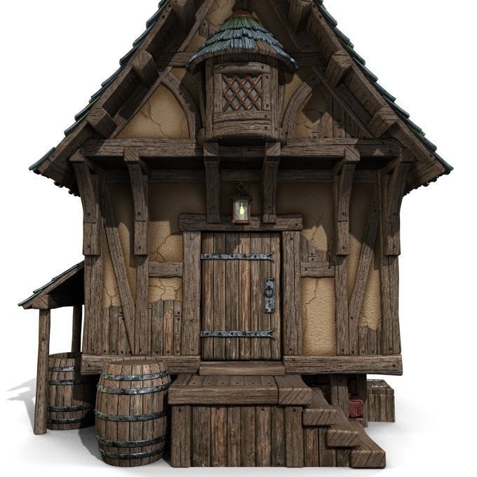 Timbered House Medieval 3D model_5