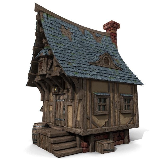 Timbered House Medieval 3D model_4