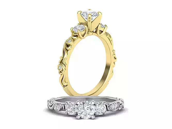 Art nouveau Engagement ring three stone design 3d model   3D print model