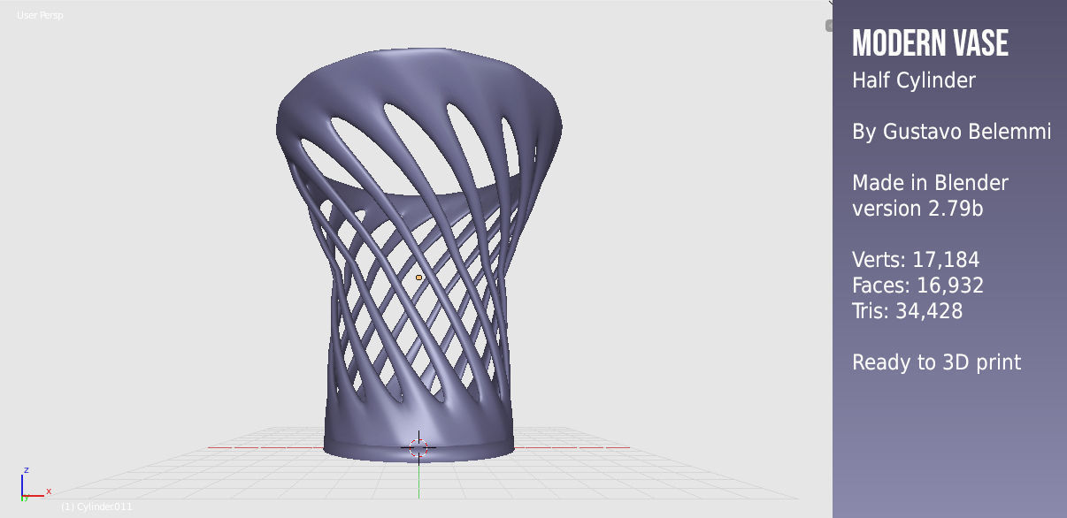 Modern Vase Half Cylinder 3D print model_3