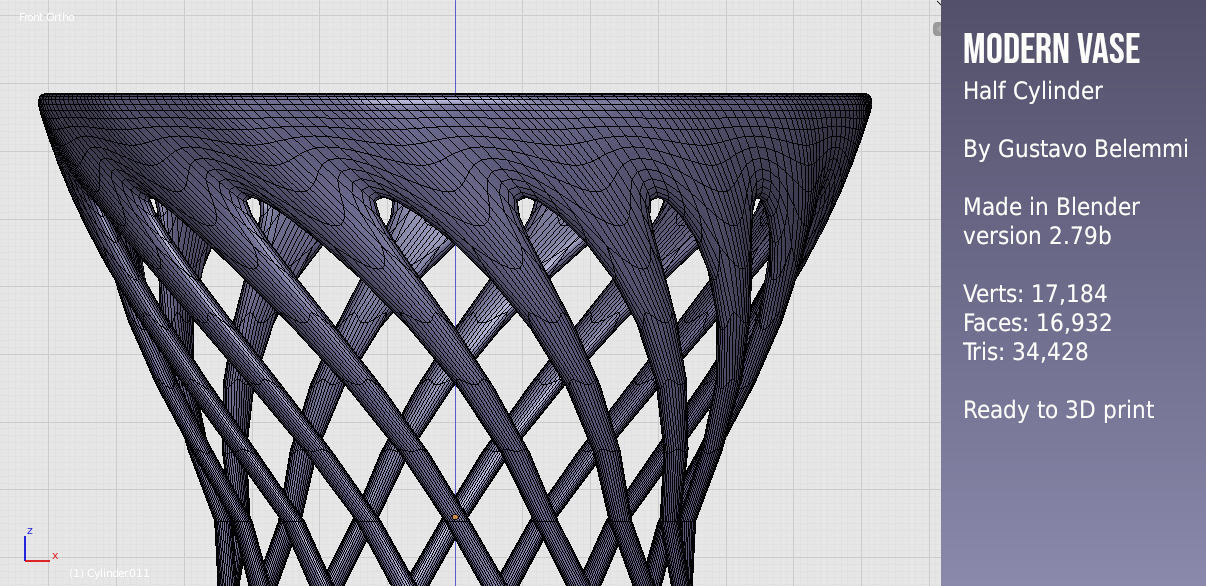 Modern Vase Half Cylinder 3D print model_9