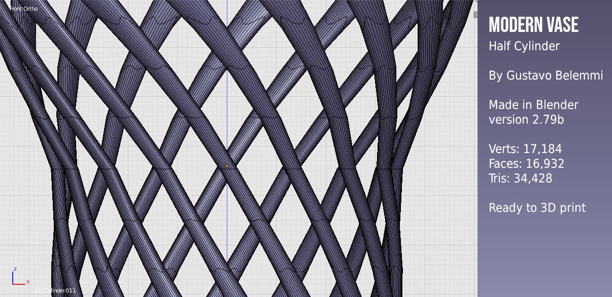 Modern Vase Half Cylinder 3D print model_10