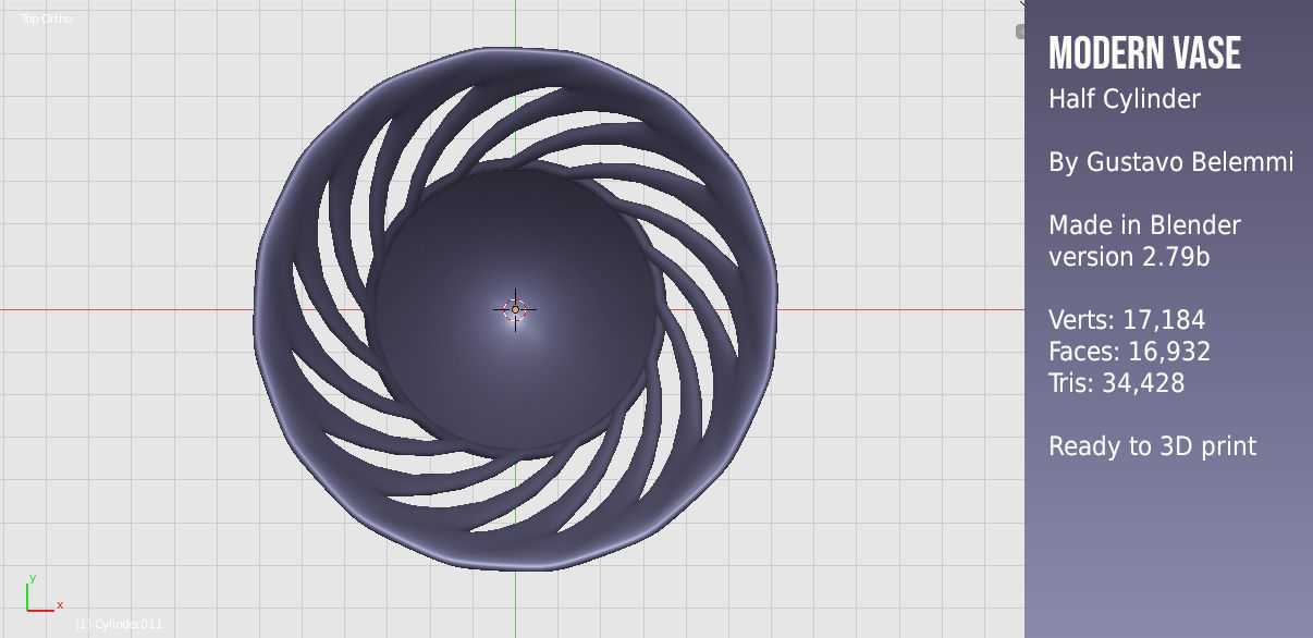 Modern Vase Half Cylinder 3D print model_6