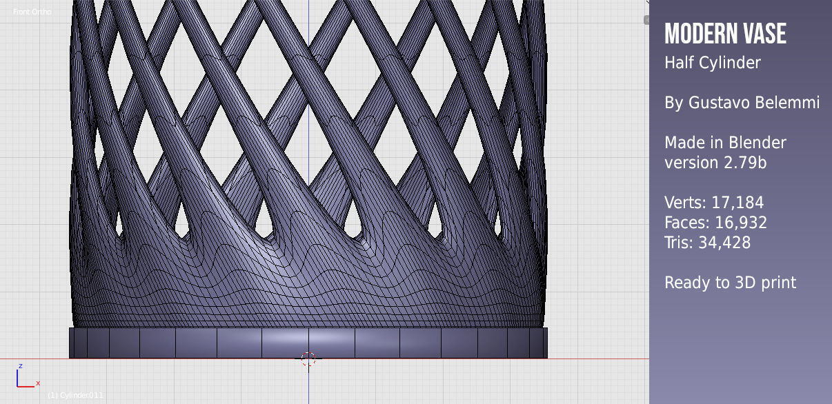 Modern Vase Half Cylinder 3D print model_11