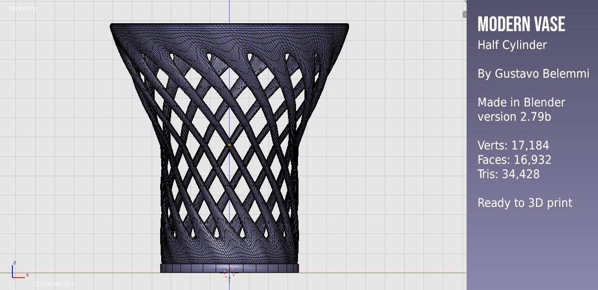Modern Vase Half Cylinder 3D print model_8