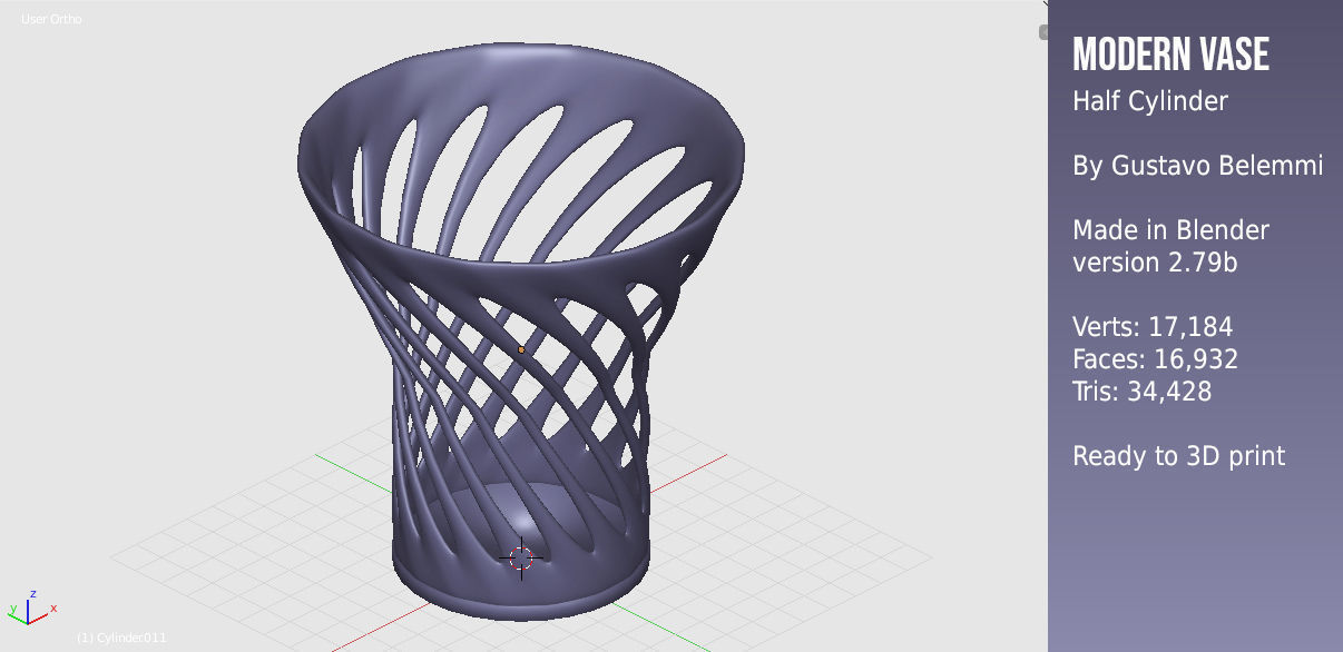 Modern Vase Half Cylinder 3D print model_7