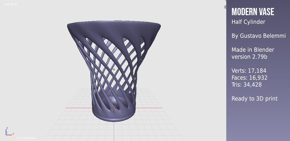 Modern Vase Half Cylinder 3D print model_2