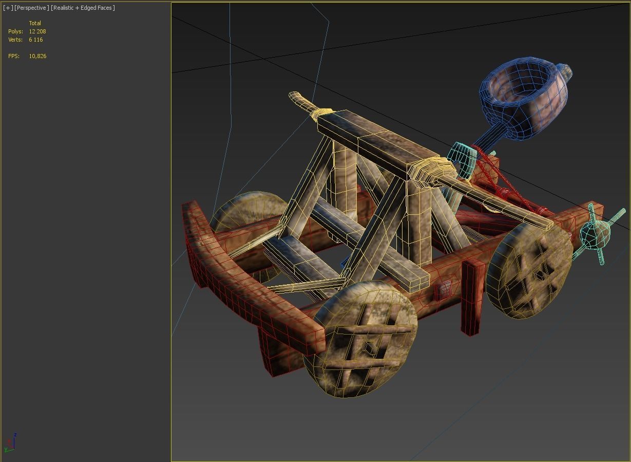 Catapult wooden cannon Low-poly 3D model_1