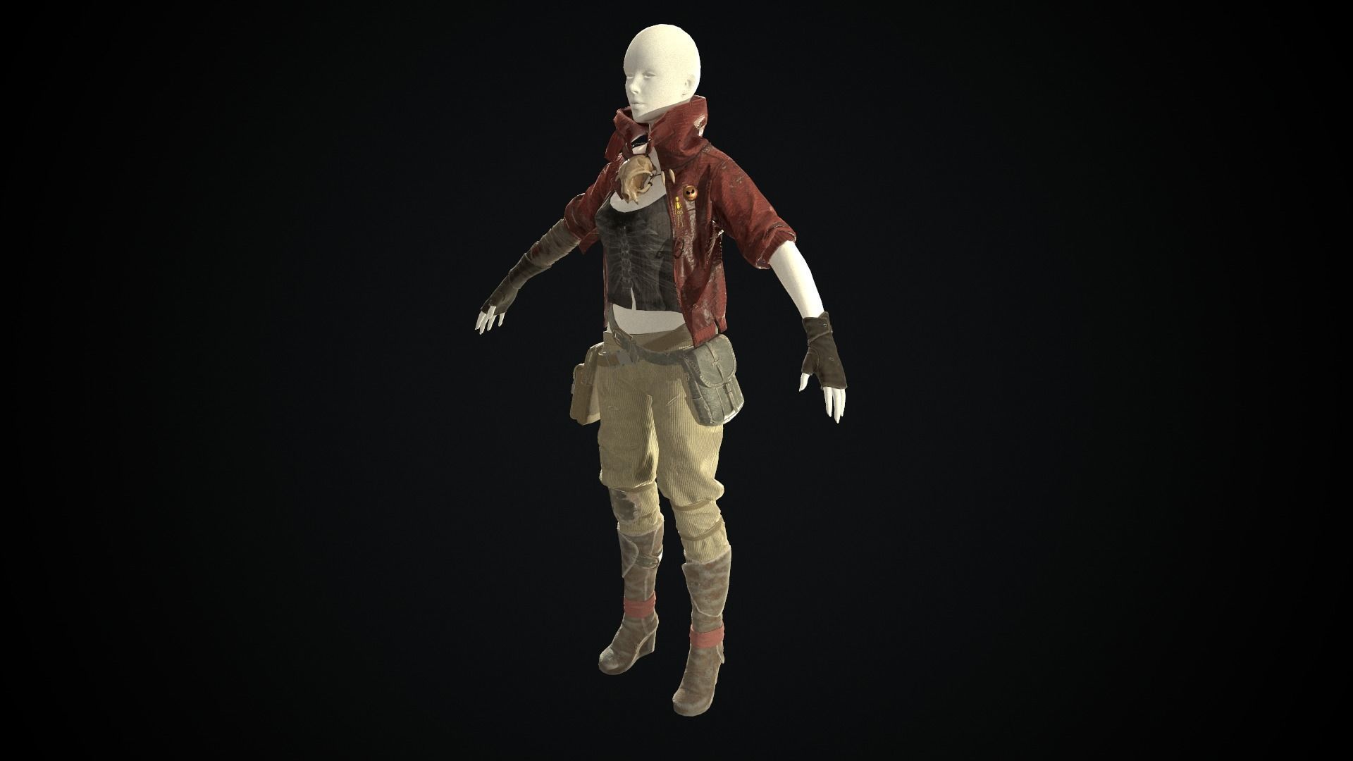 Female set 3 character Low-poly 3D model_2