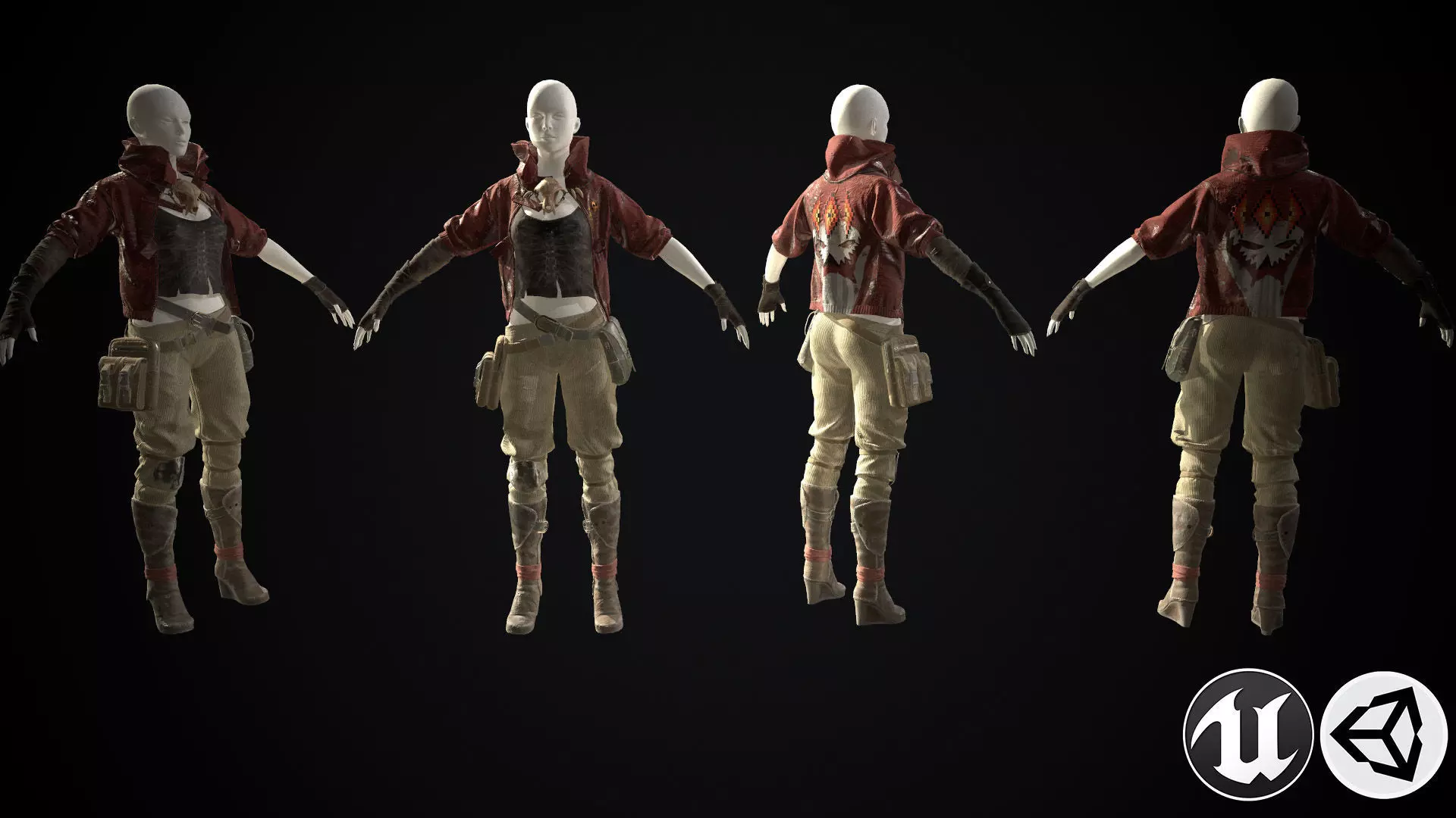 Female set 3 character Low-poly 3D model_0
