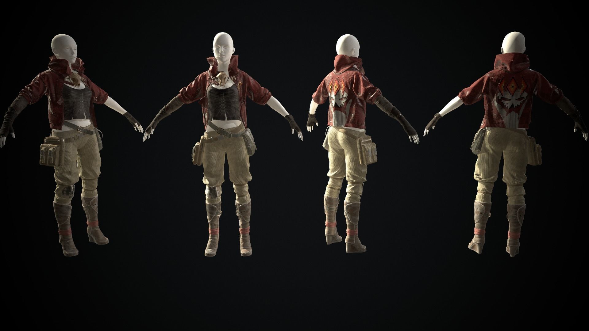 Female set 3 character Low-poly 3D model_5
