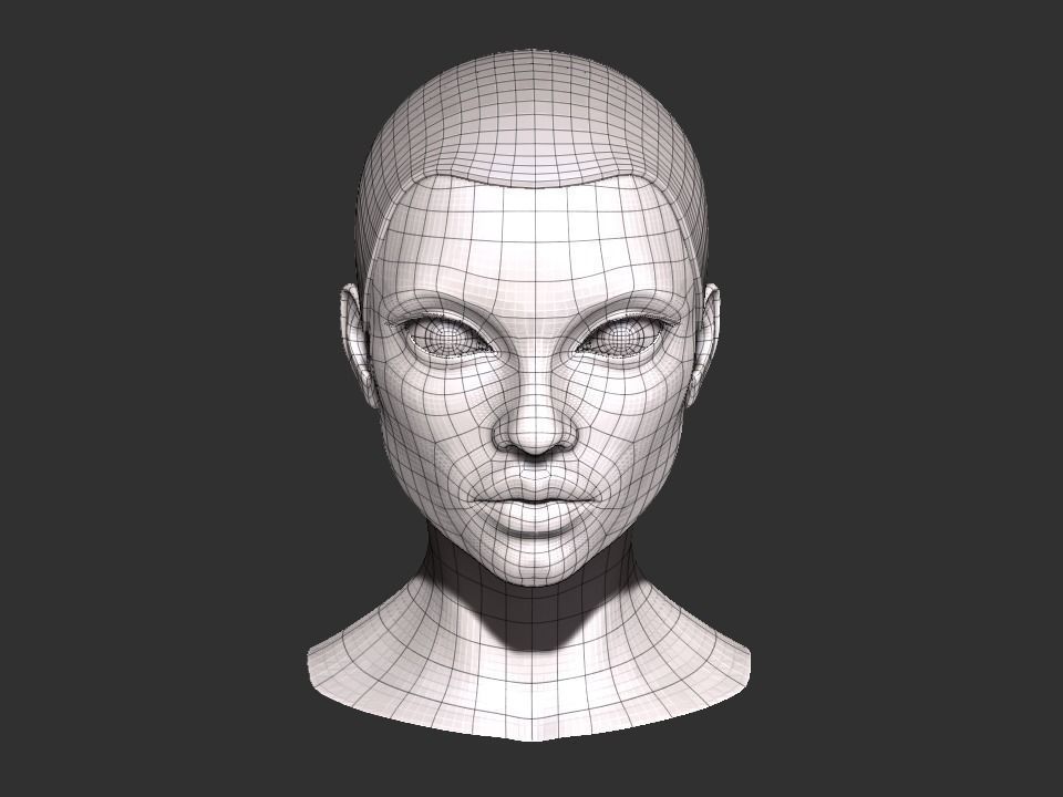 Female head base mesh Low-poly 3D model_8