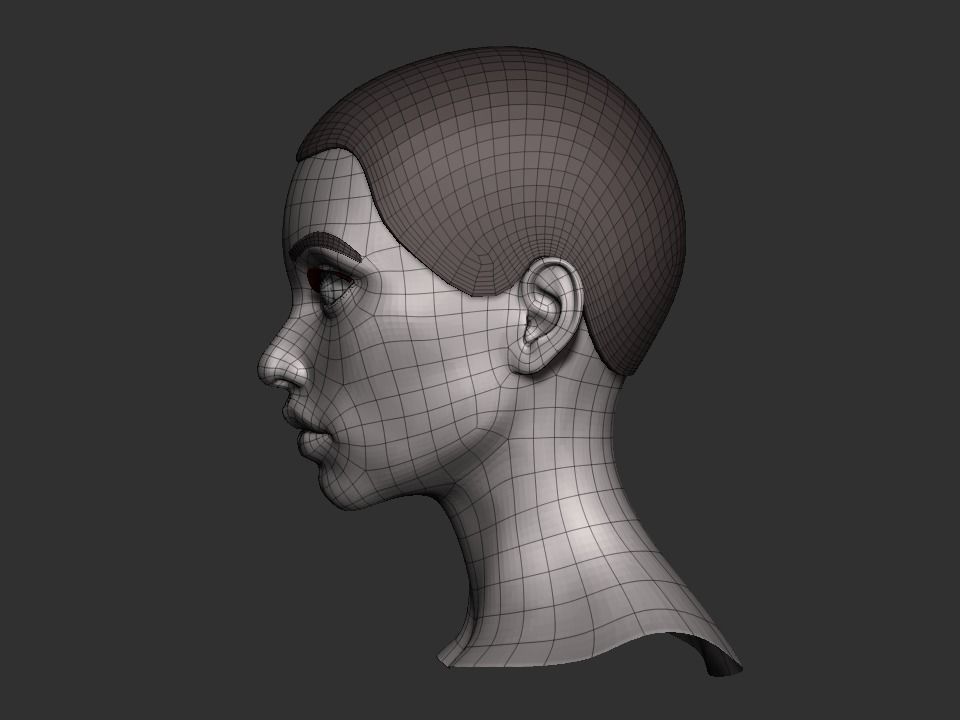 Female head base mesh Low-poly 3D model_5