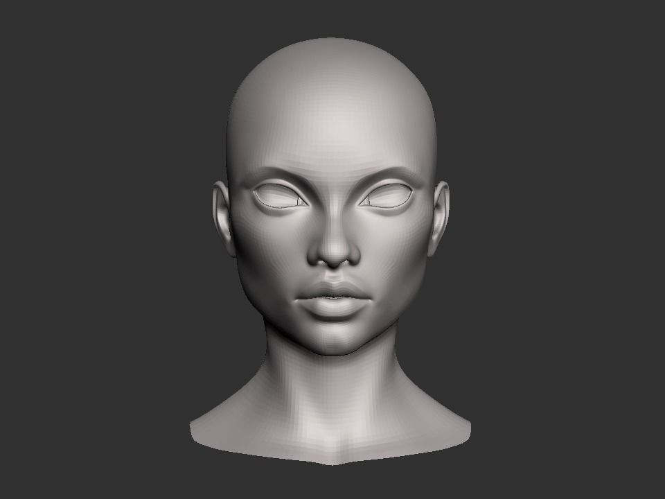 Female head base mesh Low-poly 3D model_10