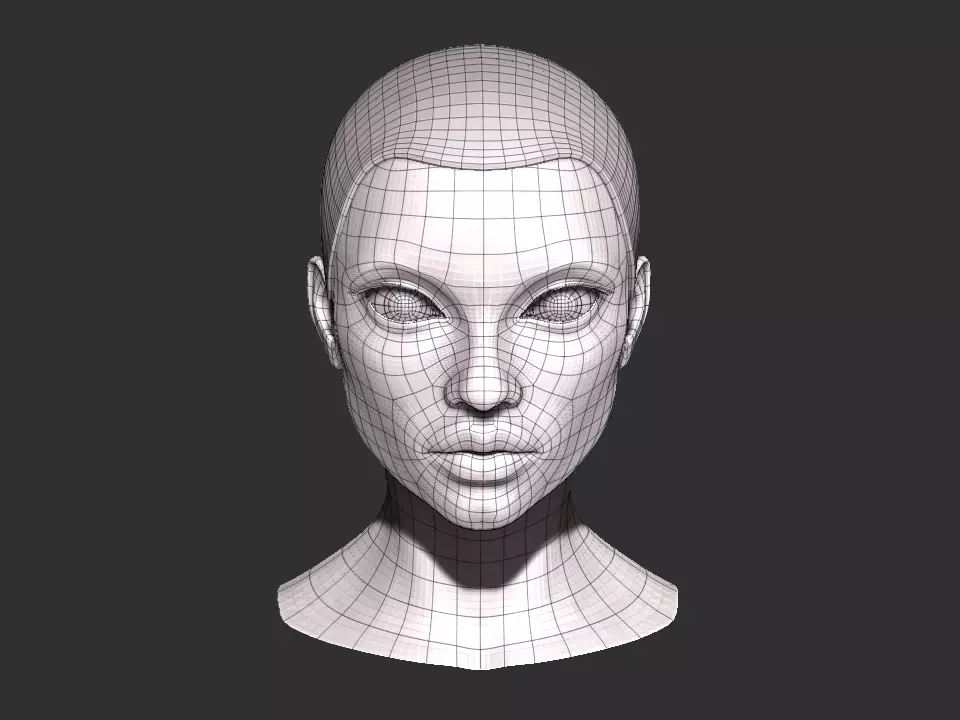 Female head base mesh Low-poly 3D model_0