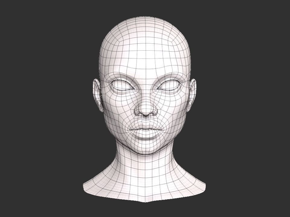 Female head base mesh Low-poly 3D model_9