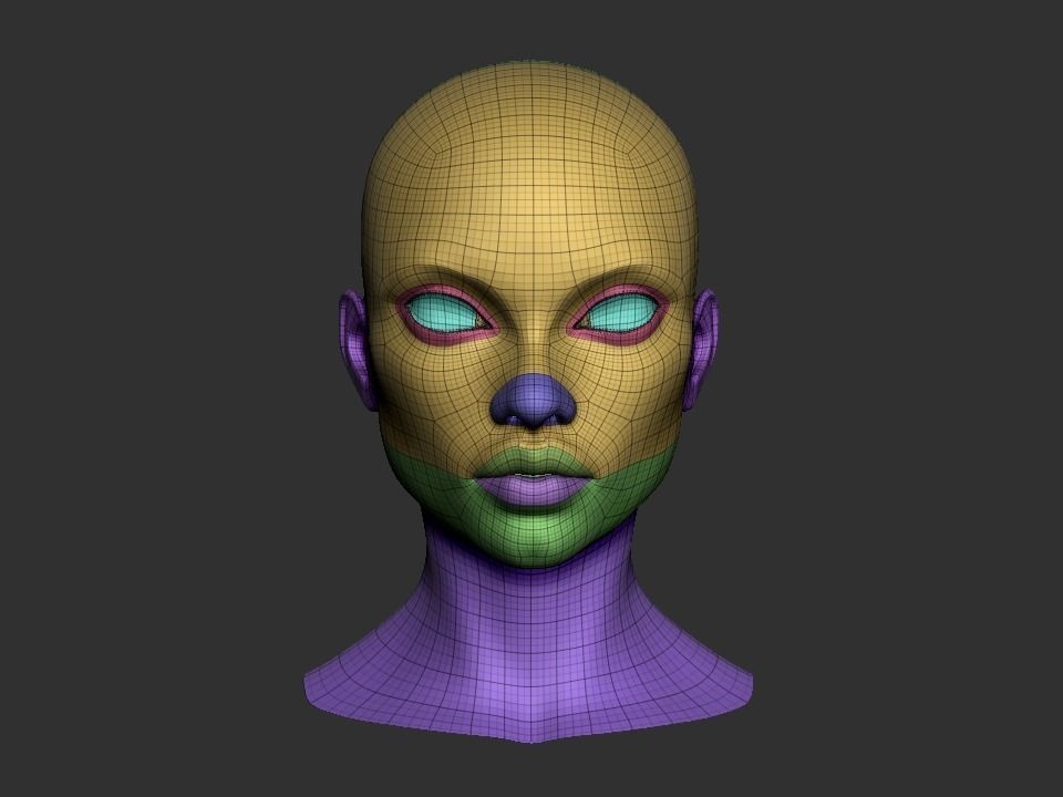 Female head base mesh Low-poly 3D model_12