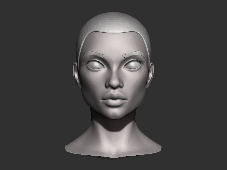 Female head base mesh Low-poly 3D model_7
