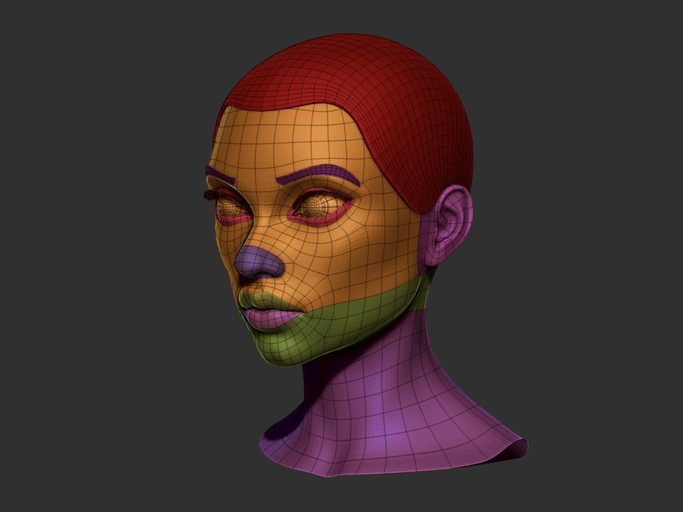 Female head base mesh Low-poly 3D model_2