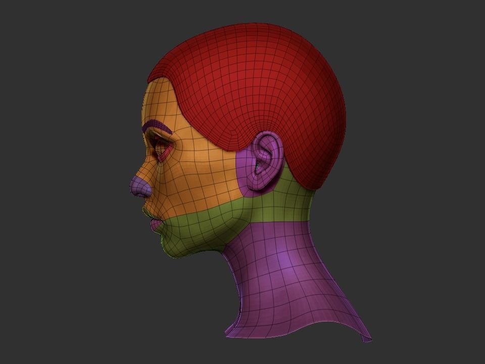 Female head base mesh Low-poly 3D model_3