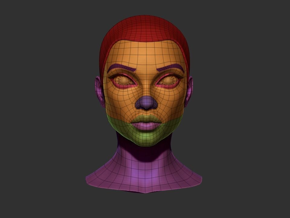 Female head base mesh Low-poly 3D model_1