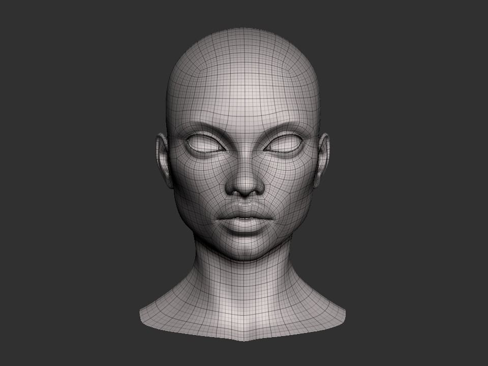 Female head base mesh Low-poly 3D model_11