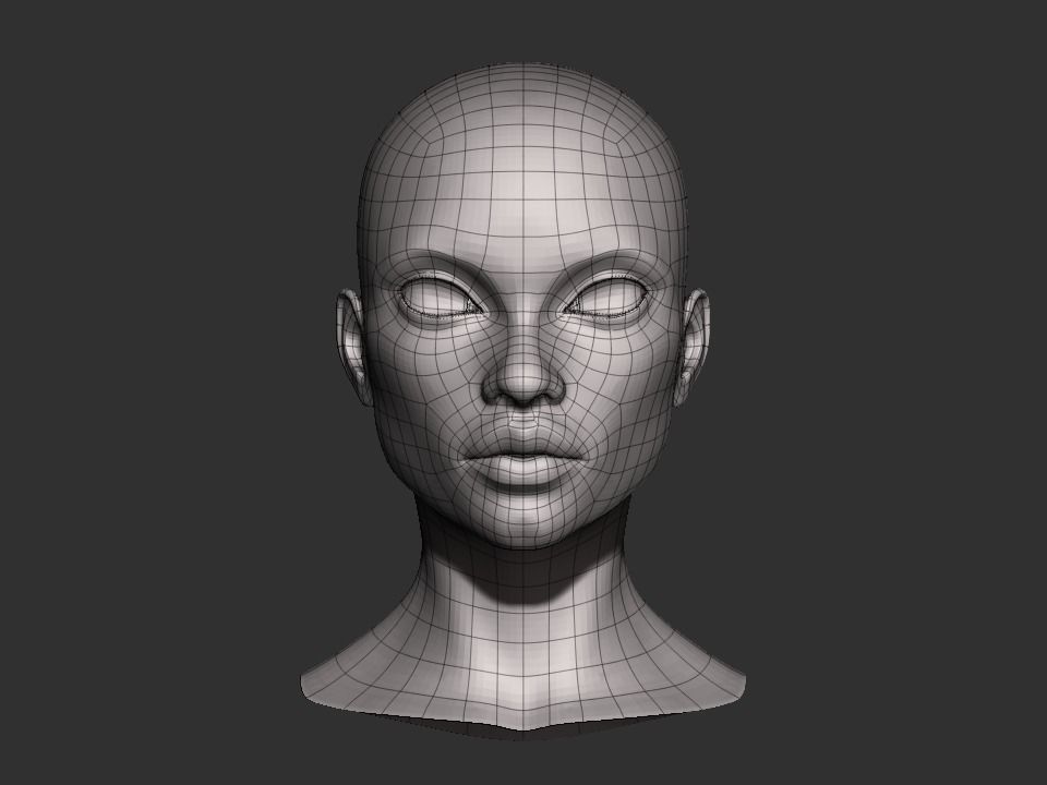 Female head base mesh Low-poly 3D model_4