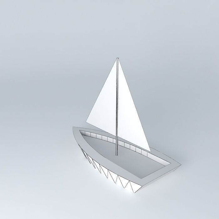 Sailboat wooden with sail Free 3D model_3