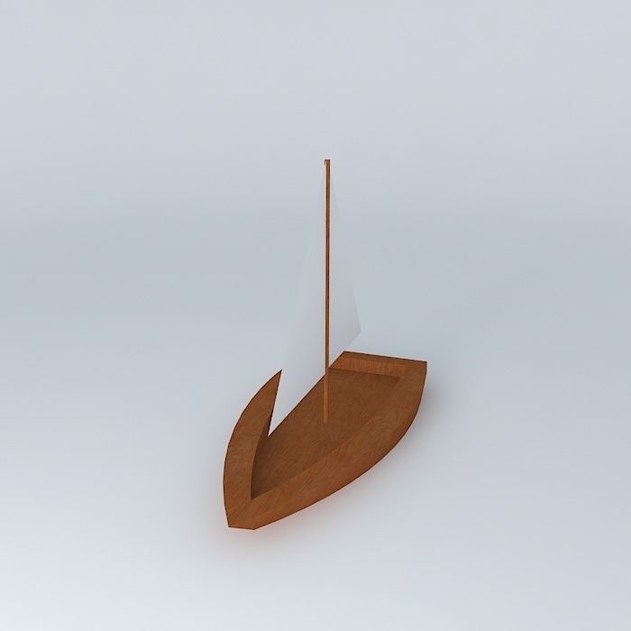 Sailboat wooden with sail Free 3D model_1