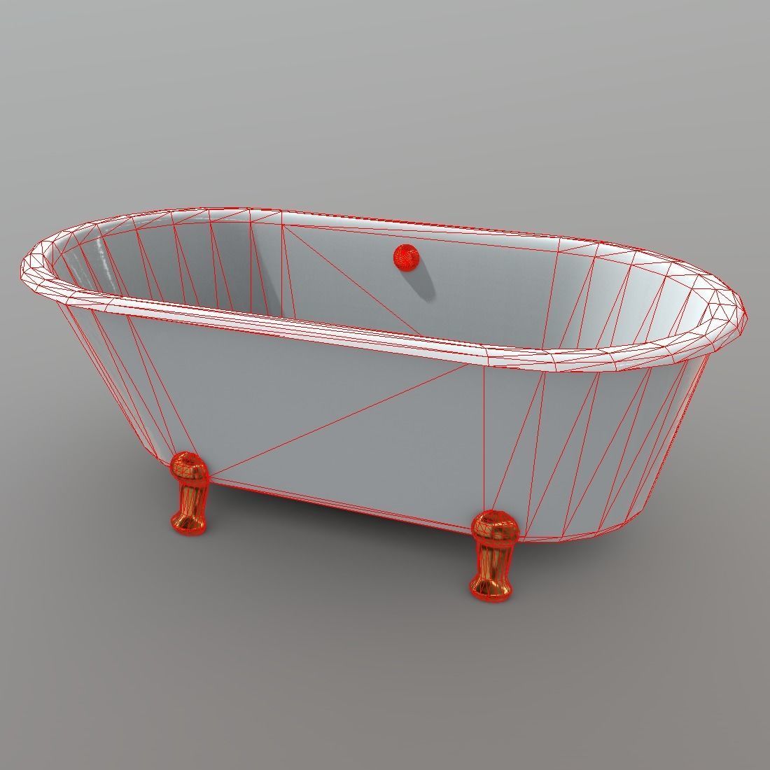 Bathtube bathtub with gold legs Low-poly 3D model_1