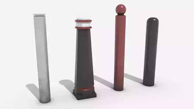 Street Assets - 4 Bollards Pack Low-poly 3D model