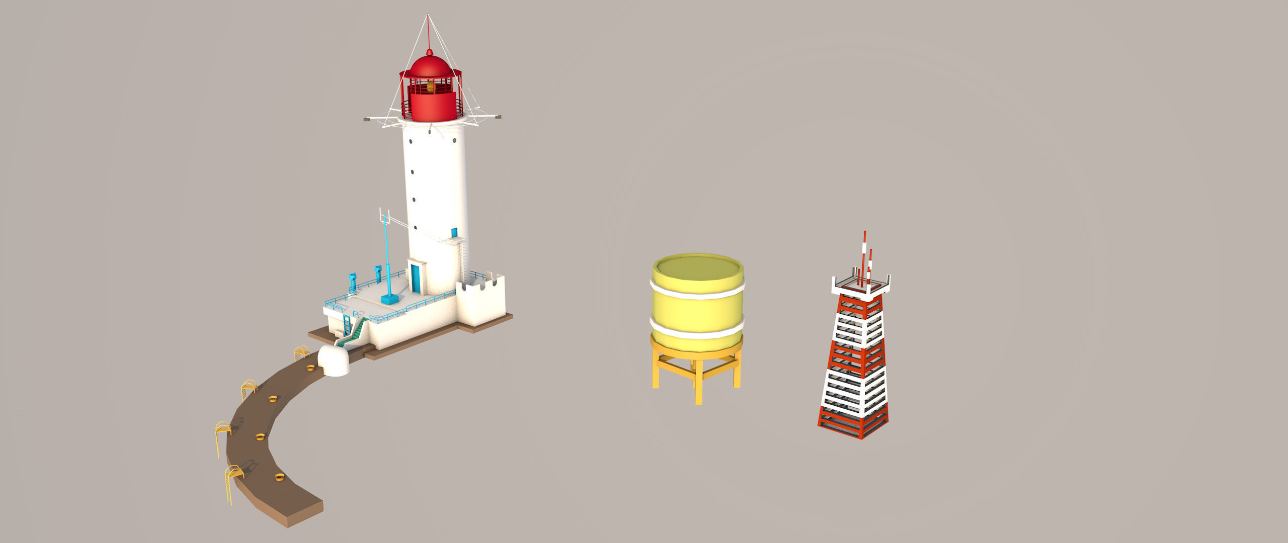 lighthouse city with Low-poly 3D model_1