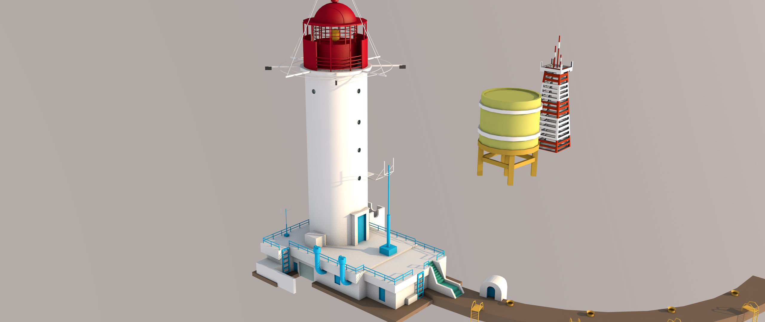 lighthouse city with Low-poly 3D model_2