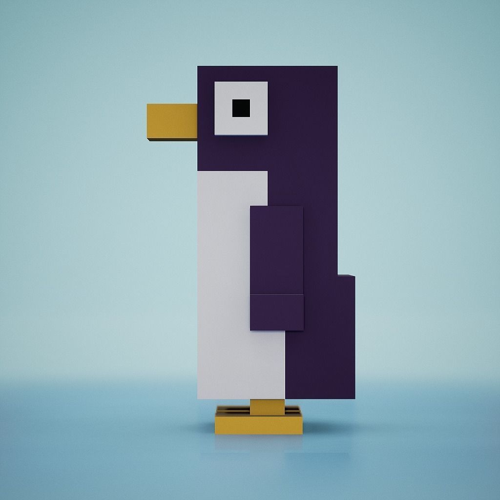 Voxel - Penguin Low-poly 3D model_5