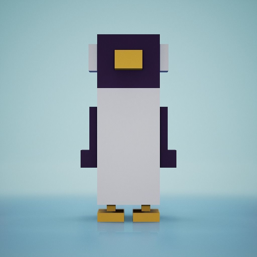 Voxel - Penguin Low-poly 3D model_2