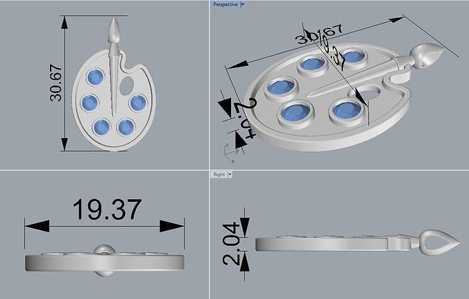 Suspension 2 artist palette pendant gemstones 3D print model