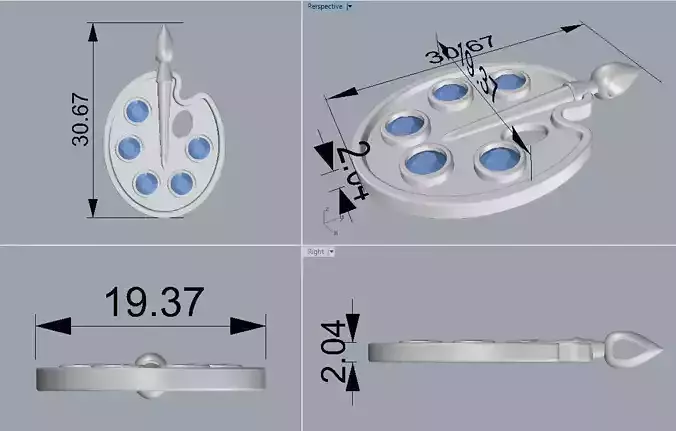 Suspension 2 artist palette pendant gemstones 3D print model