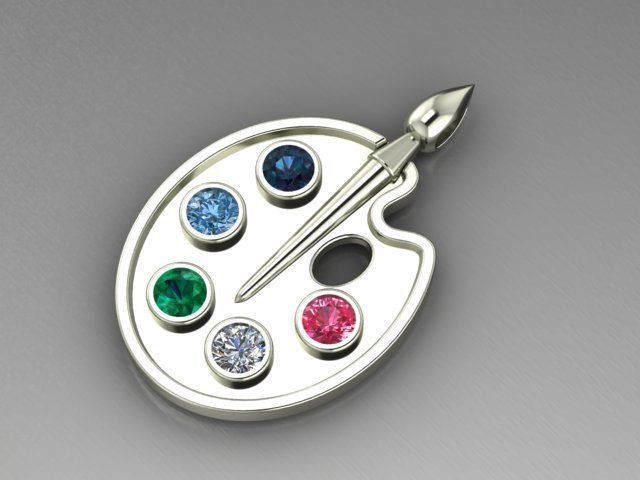 Suspension 2 artist palette pendant gemstones 3D print model_1