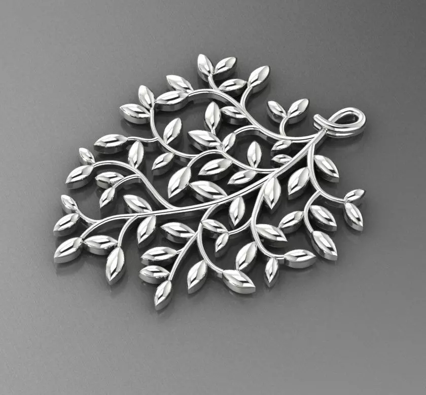 Suspension 5 sterling silver leaf pendant 3D print model_0