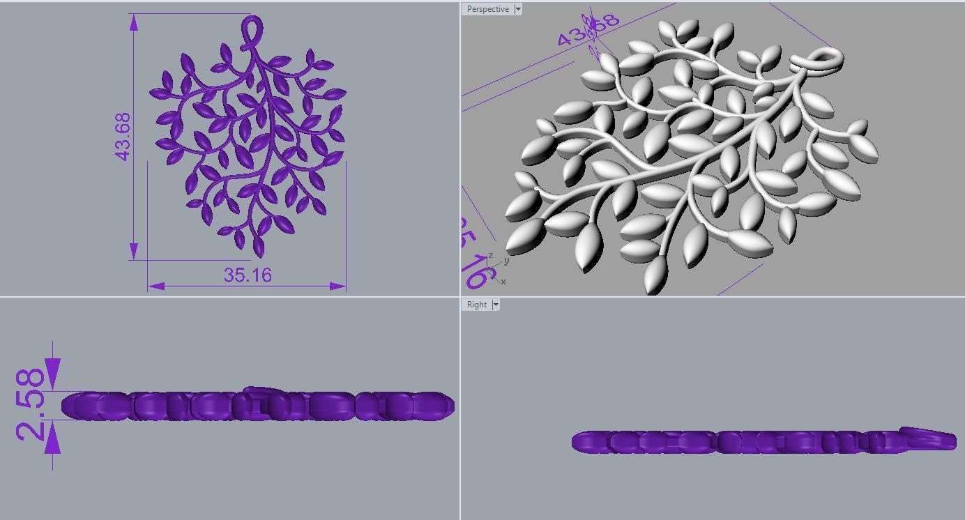 Suspension 5 sterling silver leaf pendant 3D print model_1