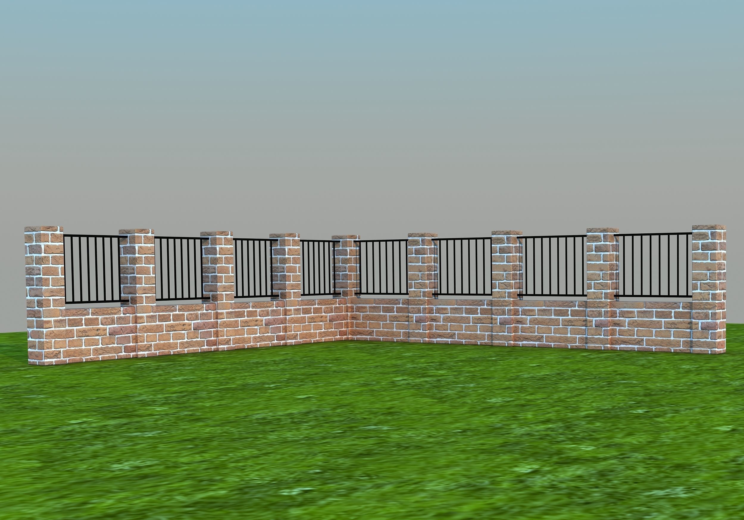 Fences fence in grass Low-poly 3D model_2