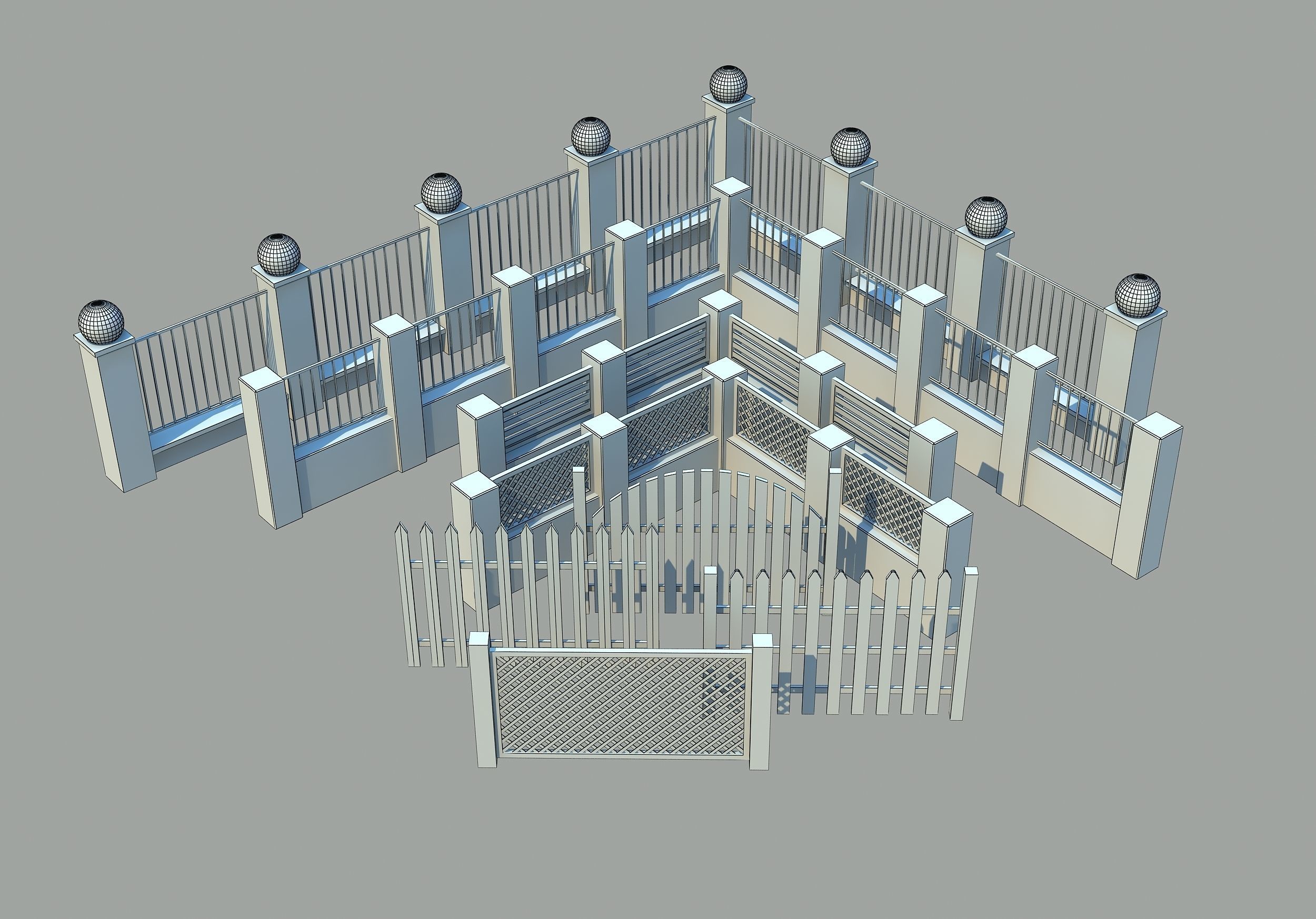 Fences fence in grass Low-poly 3D model_1