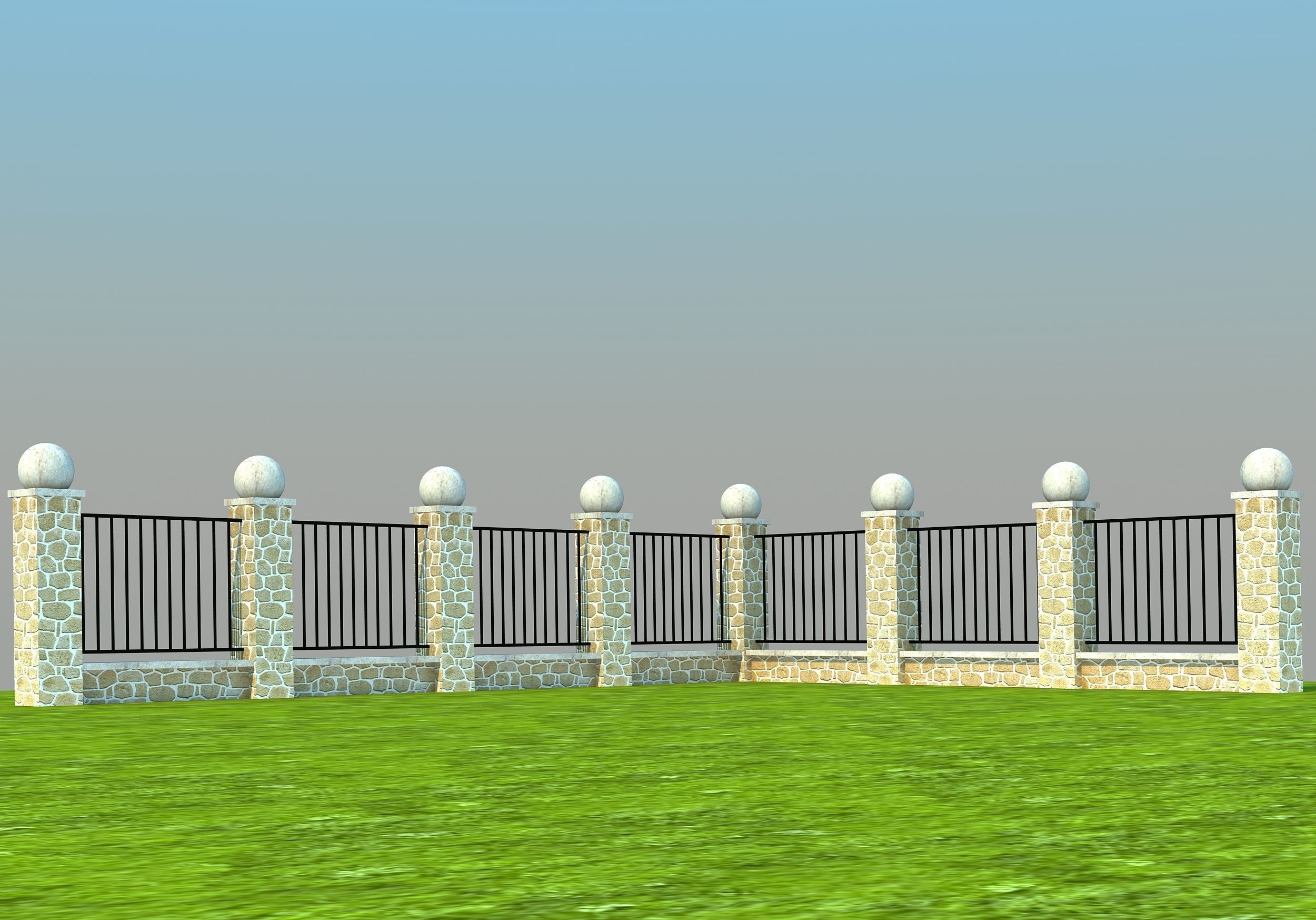 Fences fence in grass Low-poly 3D model_9