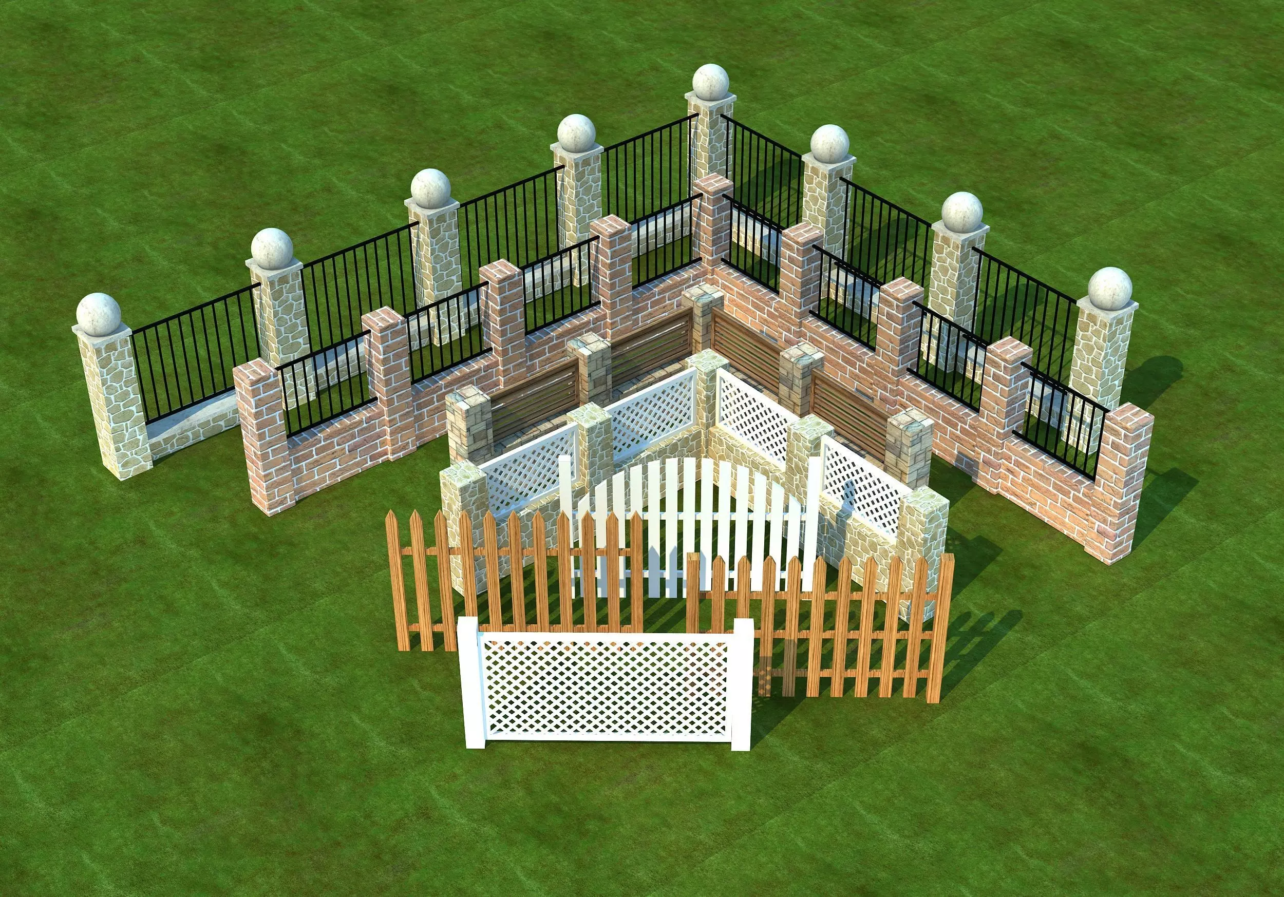Fences fence in grass Low-poly 3D model_0