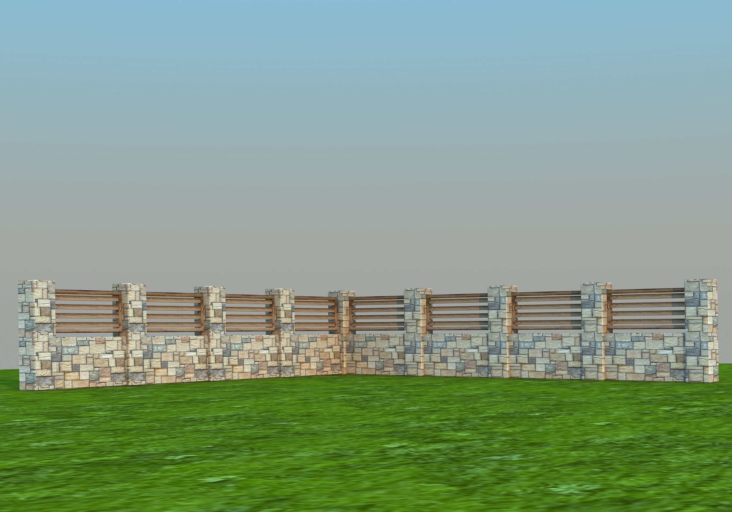 Fences fence in grass Low-poly 3D model_4