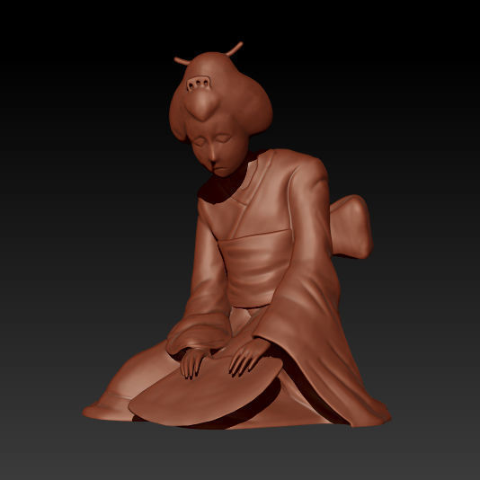 Sad Geisha 3D Sculpture 3D print model_12