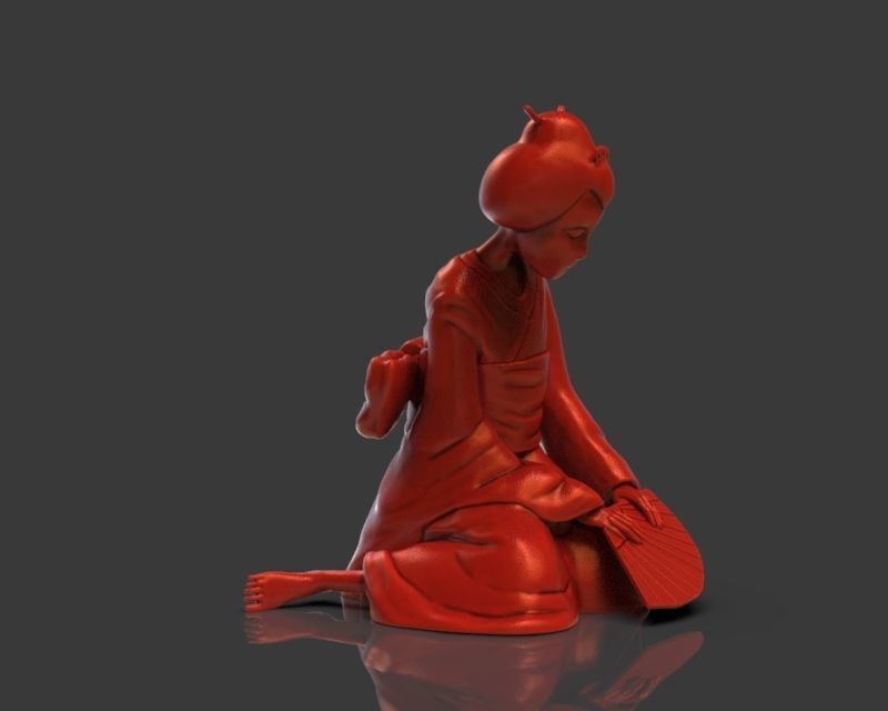 Sad Geisha 3D Sculpture 3D print model_5
