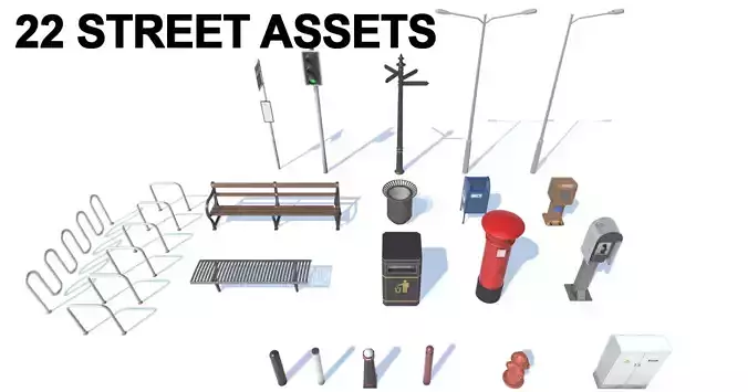 22 Street Assets Pack 3D Model Collection