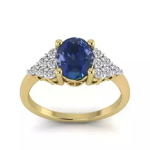 Ring Pr PR-012 oval sapphire and diamond ring gold 3D model 3D printable | CGTrader